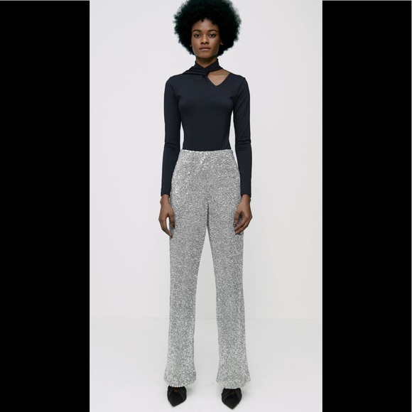 Zara sequin wide leg pants runs M - Picture 6 of 6